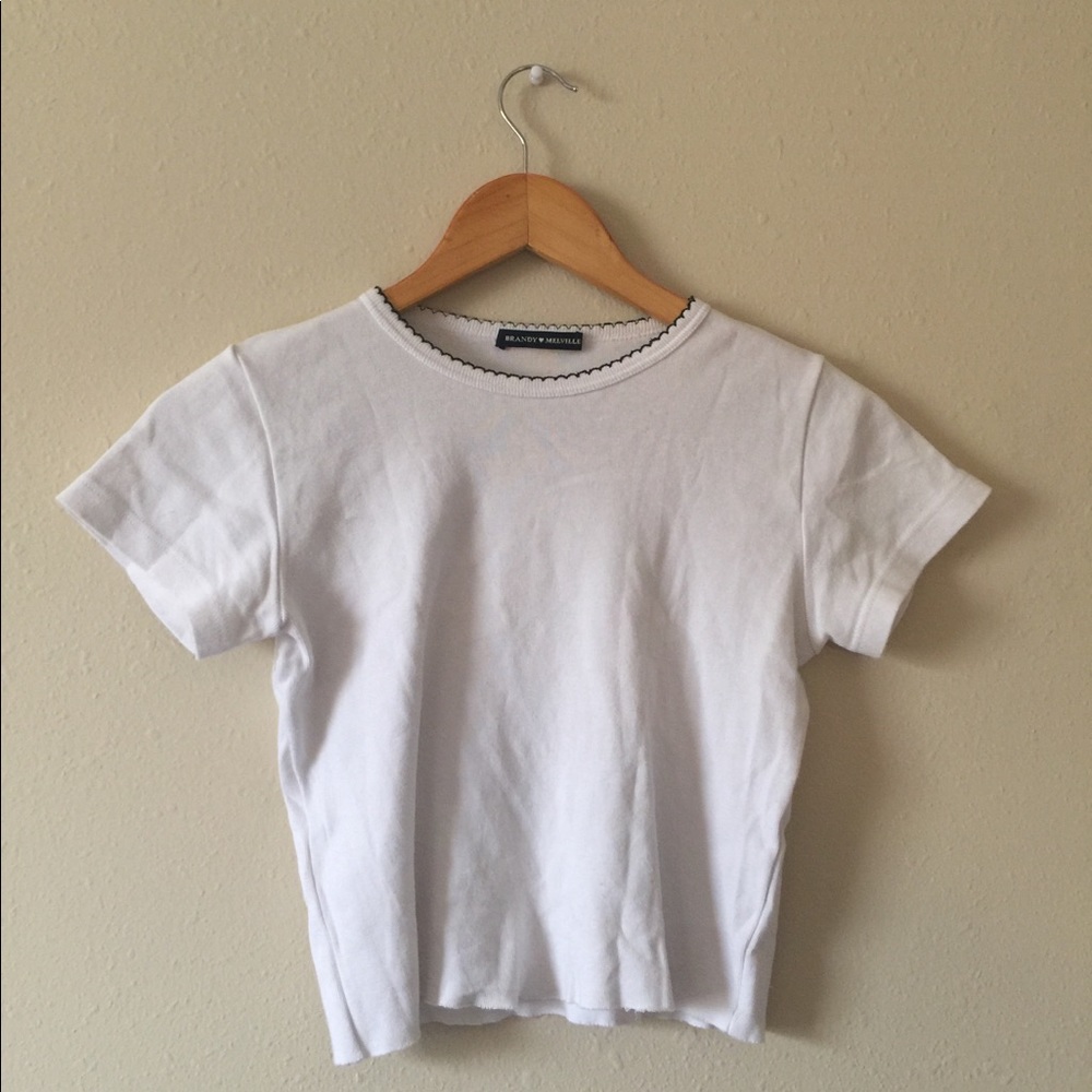 Brandy Melville Black Embroidery White Top